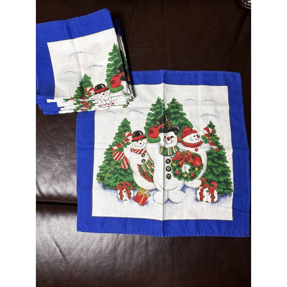 Set Of 12 Christmas Holiday Napkin Dinner Linens Snowman‎ Candy Cane Design